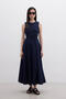 Sewing-Detailed Sleeveless Dress Navy Blue - 4