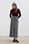 Premium Pleated Detail Pencil Skirt Gray - 6