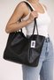 Black Faux Leather Hand and Shoulder Bag with Snap Closure
