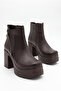 Women's Special Design Platform Heeled Cross Zipper Dark Brown Boots - 2