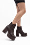Women's Special Design Platform Heeled Cross Zipper Dark Brown Boots - 6
