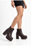 Women's Special Design Platform Heeled Cross Zipper Dark Brown Boots - 4