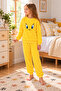 Yellow Girls and Boys Plush Tracksuit Set with Crew Neck Figure Ak4078 - 3