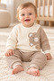 Baby Boy Long Sleeve Waffle 2-Piece Set with Teddy Bear Detail