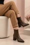 Li̇vora Women's Brown Pointed Toe Thick Heeled Zippered Ankle Boots Stylish Daily Heeled Boots - 3