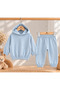 Baby Boy 100% Cotton Blue Elastic Cuffed Hooded Back Printed Tracksuit Set - 2