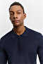 Men's Navy Blue Polo Collar Zippered Easy-Ironing Anti-Wrinkle Regular Fit Sweater A62Y5010 - 2