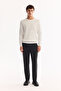 Men's Ecru Crew Neck Rayon Non-Pilling Textured Knitwear Regular Fit Sweater A52Y5015 - 7