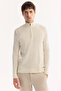 Men's Ecru Stand Collar Zippered Soft Touch Striped Knitwear Regular Fit Sweater A52Y5151 - 2