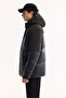 Men's Black Hooded Water Repellent Windproof -10 Degree Resistant Shiny Puffer Regular Fit Ski - 4