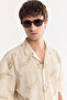 Men's Beige Apaj Collar Linen Blended Soft Touch Short Sleeve Comfort Fit Shirt A61Y2090 - 6