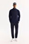 Men's Navy Blue Stand Collar Zippered Cotton Soft Touch Textured Regular Fit Cardigan A52Y5181 - 5