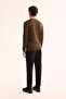 Men's Khaki Crew Neck 100% Acrylic Textured Knitwear Regular Fit Sweater E005088 - 4