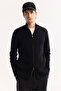 Men's Black Stand Collar Zippered Cotton Soft Touch Textured Regular Fit Cardigan A52Y5181 - 7