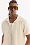 Men's Ecru Apaj Collar Cotton Short Sleeve Regular Fit Shirt A61Y2208 - 3