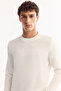 Men's Ecru Crew Neck Rayon Non-Pilling Textured Knitwear Regular Fit Sweater A52Y5018 - 7