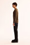 Men's Khaki Crew Neck 100% Acrylic Textured Knitwear Regular Fit Sweater E005088 - 3
