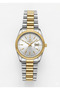 Women's Double Color Gold Silver Metal Cord White Dial Calendar Wristwatch with 2 Years Warranty