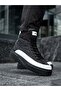 Ba0811 High Sole Black Parachute Fabric White Leather Detailed Half Ankle Sports Boots