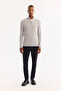 Men's Gray Stand Collar Zippered Soft Touch Striped Knitwear Regular Fit Sweater A52Y5151 - 6