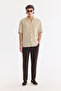 Men's Beige Cuban Collar 100% Linen Relaxed Cut Oversize Fit Short Sleeve Shirt A61Y2209 - 6