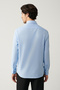 Men's Blue Buttoned Collar Easy-Iron Cotton Oxford Shirt E 002000 - 5