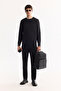 Men's Black Crew Neck Rayon Non-Pilling Textured Knitwear Regular Fit Sweater A52Y5018 - 6