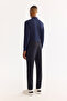 Men's Navy Blue Classic Waist Bi-Stretch Wrinkle-Free Slim Fit Trousers A52Y3209 - 6