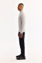 Men's Gray Stand Collar Zippered Soft Touch Striped Knitwear Regular Fit Sweater A52Y5151 - 3