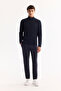 Men's Navy Blue Stand Collar Zippered Textured Knitwear Regular Fit Sweater A52Y5150 - 7