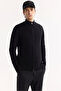 Men's Black Stand Collar Zippered Cotton Soft Touch Textured Regular Fit Cardigan A52Y5181 - 2