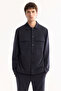 Men's Navy Blue Classic Collar Quick Dry Non-Iron Technical Fabric Comfort Fit Shirt Jacket A52Y2118 - 5