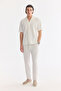 Men's Ecru V-Neck Cotton Jacquard Short Sleeve Comfort Fit Shirt A61Y2232 - 5