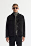 Men's Black Classic Collar Front Zipper and Snap Closure Seasonal Comfort Fit Coat A42Y6077