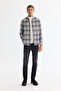 Men's Gray Bottomed Britli Collar Plaid 100% Cotton Flannel Regular Fit Shirt A42Y2143 - 5