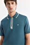 Men's Petrol Blue Polo Neck Bi-Stretch Printed Interlock Regular Fit T-Shirt A51Y1007 - 2