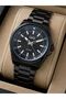 Men's Metallic Black Steel Band Quartz Wrist Watch - Black Dial