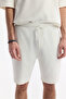 Men's White Elastic Waist Lace-Up Knitted Regular Fit Shorts A51Y3613 - 4