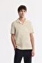 Men's Beige Apaj Collar Linen Blend Jacquard Regular Fit T-Shirt A51Y1153