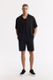 Men's Black Apaj Collar 100% Linen Short Sleeve Oversize Fit Shirt A51Y2209 - 5