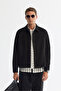 Men's Black Classic Collar Suede Textured Seasonal Comfort Fit Coat A42Y6076