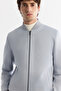 Men's Blue Bomber Collar Suede Textured Seasonal Comfort Fit Coat B006045 - 4