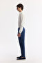 Men's Navy Blue Classic Waist 100% Linen Carrot Fit Trousers A51Y3025 - 2