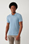 Men's Light Blue Soft Touch 3 Button Textured Polo Neck Knitwear Regular Fit T-Shirt B005009