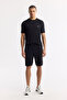 Men's Black Elastic Waist Lace-Up Bi-Stretch Interlock Knitted Regular Fit Shorts A51Y3628 - 7