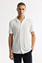 Men's White Apaj Collar Jacquard Jersey Short Sleeve Comfort Fit Shirt A51Y2027 - 6