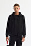 Men's Black Hooded Interlock Fabric Zippered Basic Regular Fit Sweatshirt B001102