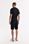 Men's Black Elastic Waist Lace-Up Bi-Stretch Interlock Knitted Regular Fit Shorts A51Y3628 - 3
