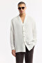 Men's White V-Neck 100% Linen Comfort Fit Shirt A51Y2105 - 7