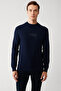 Men's Navy Blue Crew Neck Textured Rayon Knitwear Sweater A32Y5107 - 3